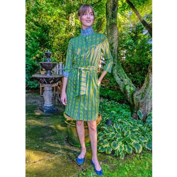 Gretchen Scott Breezy Blouson Sunshine Plaid Green Dress Size Small - Picture 13 of 15